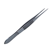 Straight Dressing Forceps With Serrations, Serrated Handle With Polished Finish, Delicate 11mm Straight Tips, And Overall Length Of 4" (100mm) 